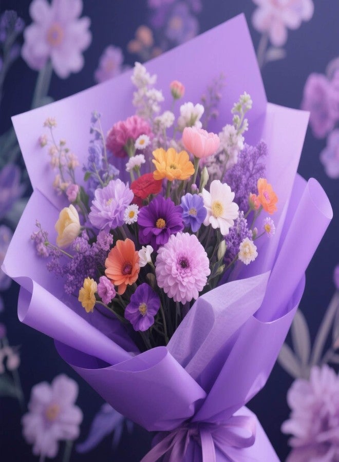 KUNYYI Purple Premium Floral Wrapping Paper for Bouquets, Flower,Gift Bags, Wedding, Party, Event Decorations - Vibrant Colors 20 Sheets 22x22 Inch - Image 2